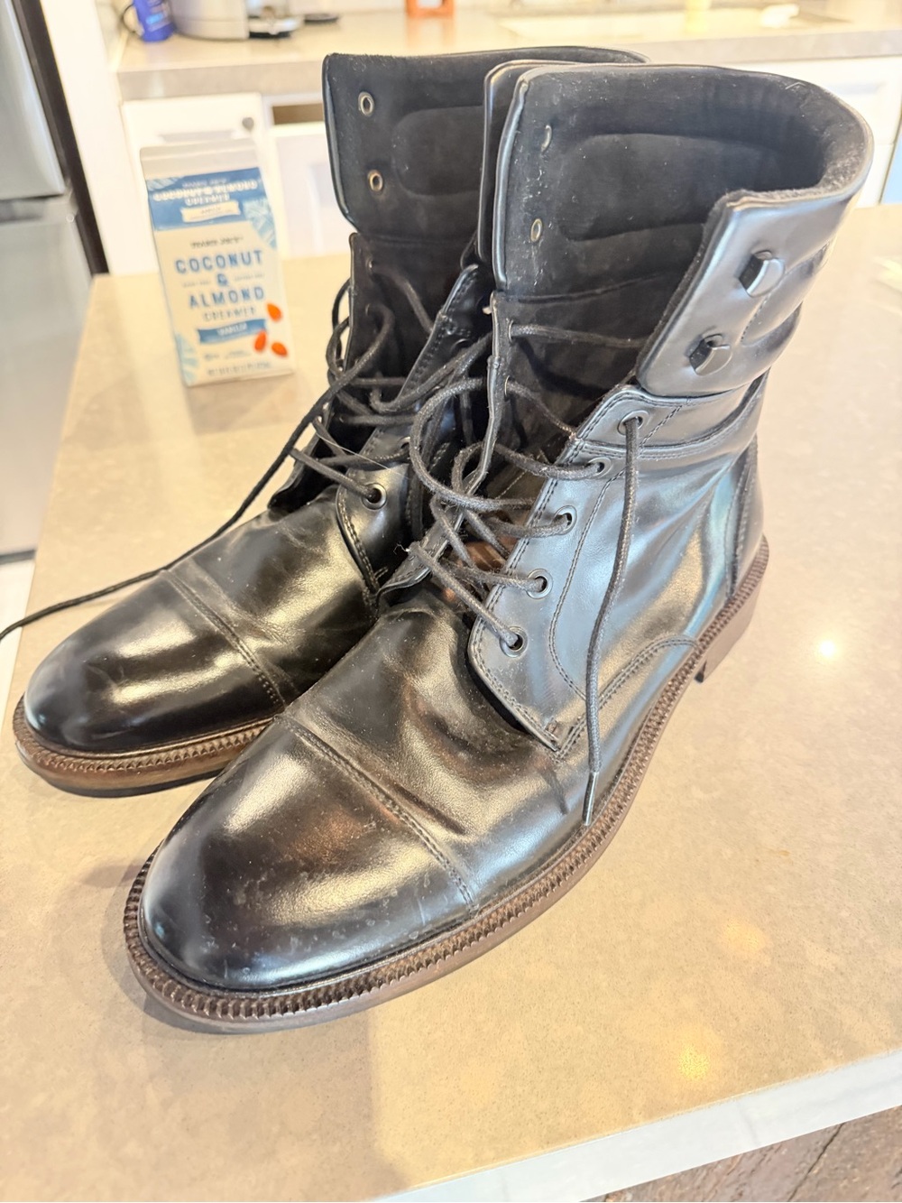 Kenneth Cole Black Leather Lace-Up Cap-Toe Boots